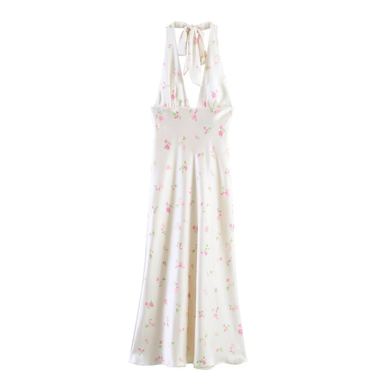 Damen Maxikleid mit offenem Rücken und zarten Blumenmustern EB