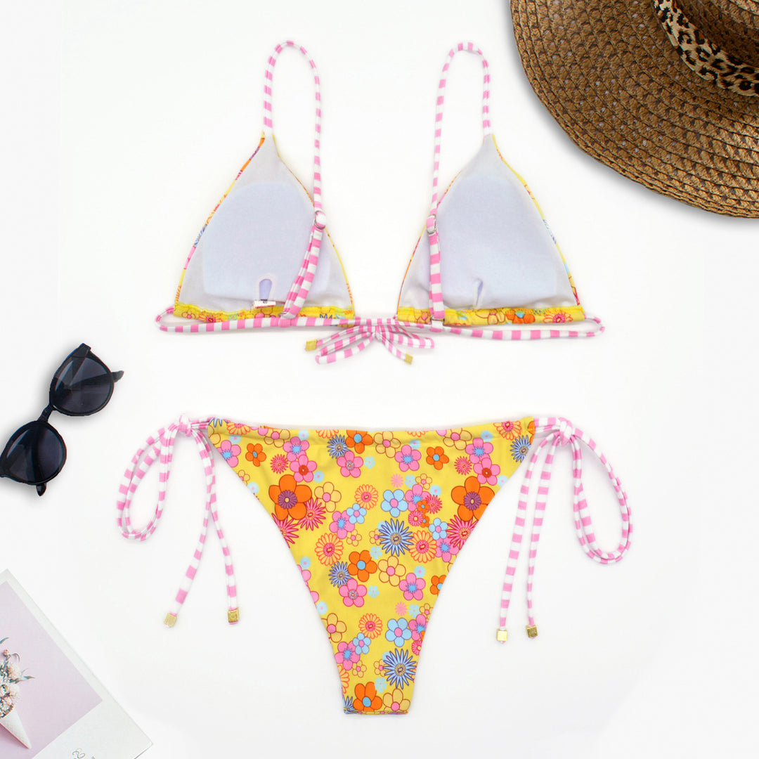Damen Blumenmuster Triangel-Bikini mit verstellbaren Bindebändern EB