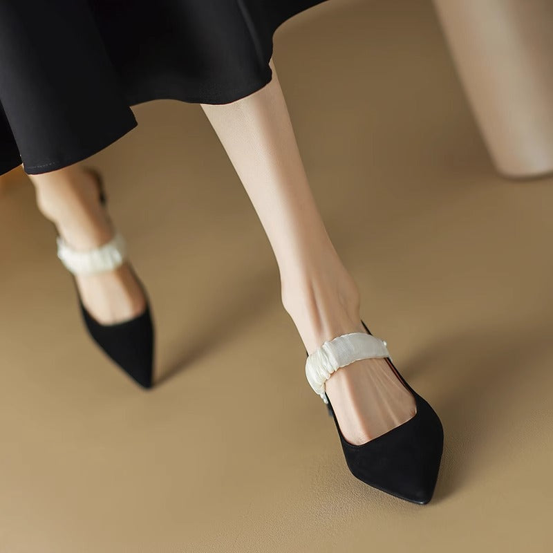 Damen Sling-Pumps mit dekorativem Riemchen und goldenem Blockabsatz EB