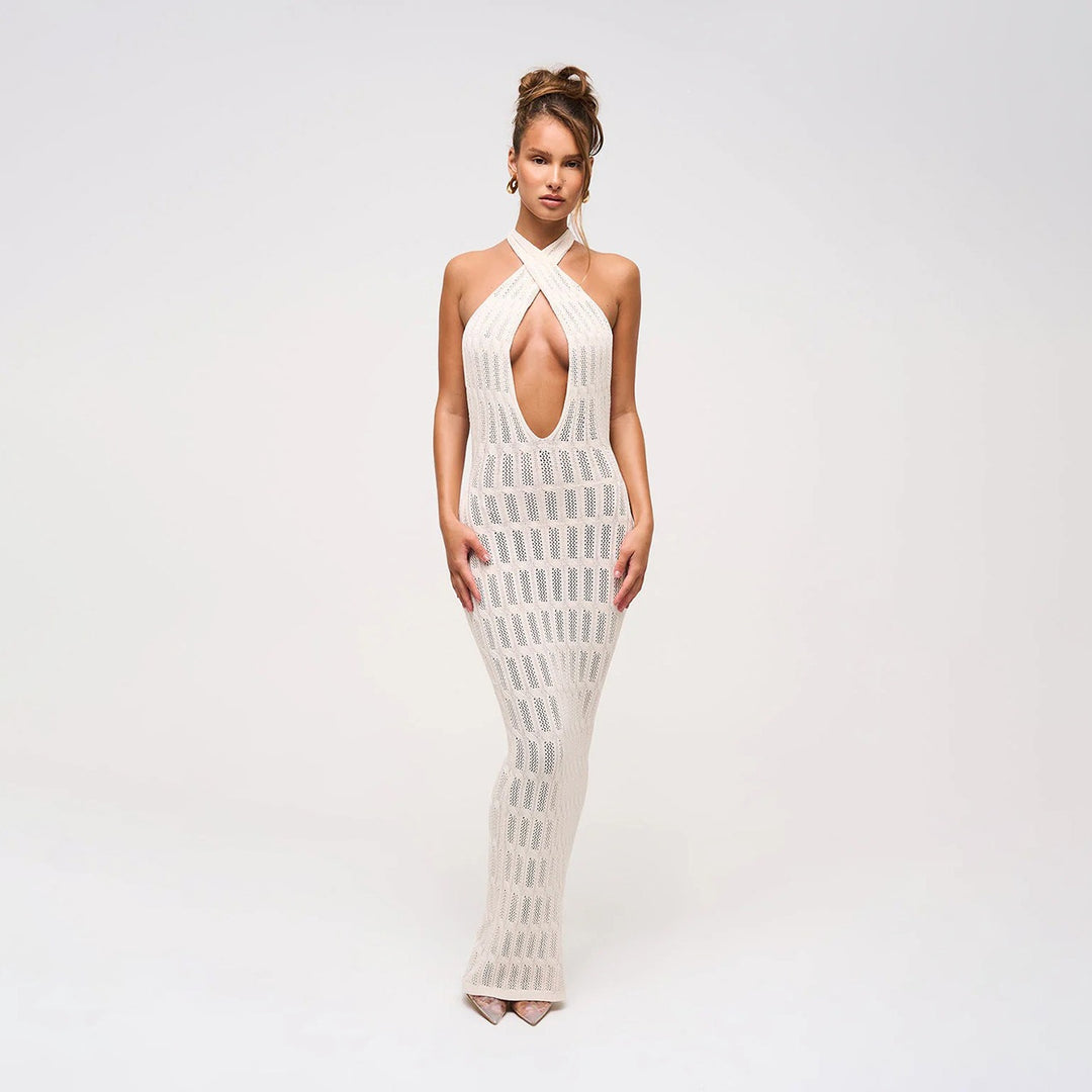 Damen trendiges Netzkleid mit Bindegürtel EB