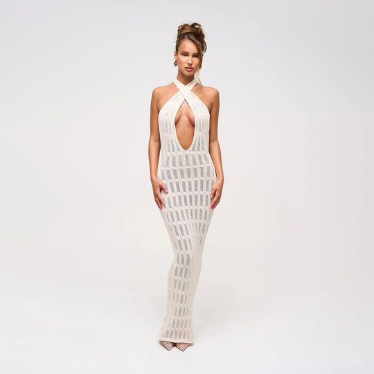 Damen trendiges Netzkleid mit Bindegürtel EB