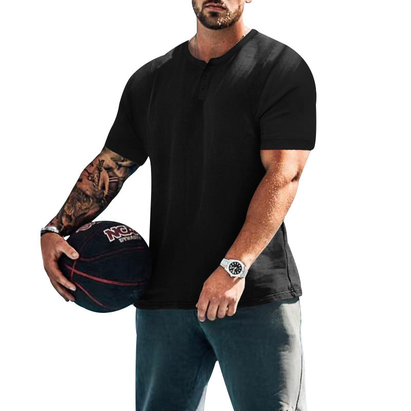 Herren lässiges Kurzarm-Henley-Shirt mit hochwertigem Baumwoll-Mix und praktischem Knopfdesign EB