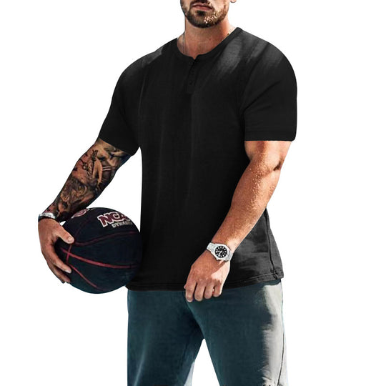 Herren lässiges Kurzarm-Henley-Shirt mit hochwertigem Baumwoll-Mix und praktischem Knopfdesign EB