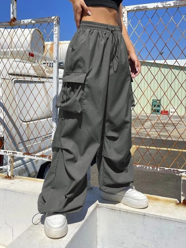 Damen nan weite Cargo-Hose mit Tunnelzugbund, Mehrfachtaschen und verstellbarem Saum EB