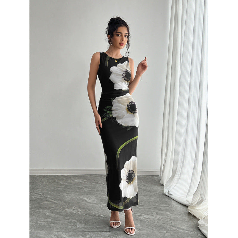 Damen Maxikleid mit floraler Druckgestaltung und figurbetontem Schnitt EB