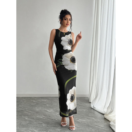 Damen Maxikleid mit floraler Druckgestaltung und figurbetontem Schnitt EB