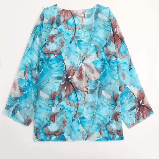 Damen transparenter Strandoberteil mit floralem Muster EB