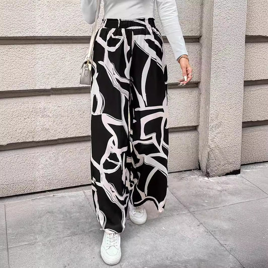 Damen Weit geschnittene Chiffon-Hosen mit modernem Grafikmuster EB