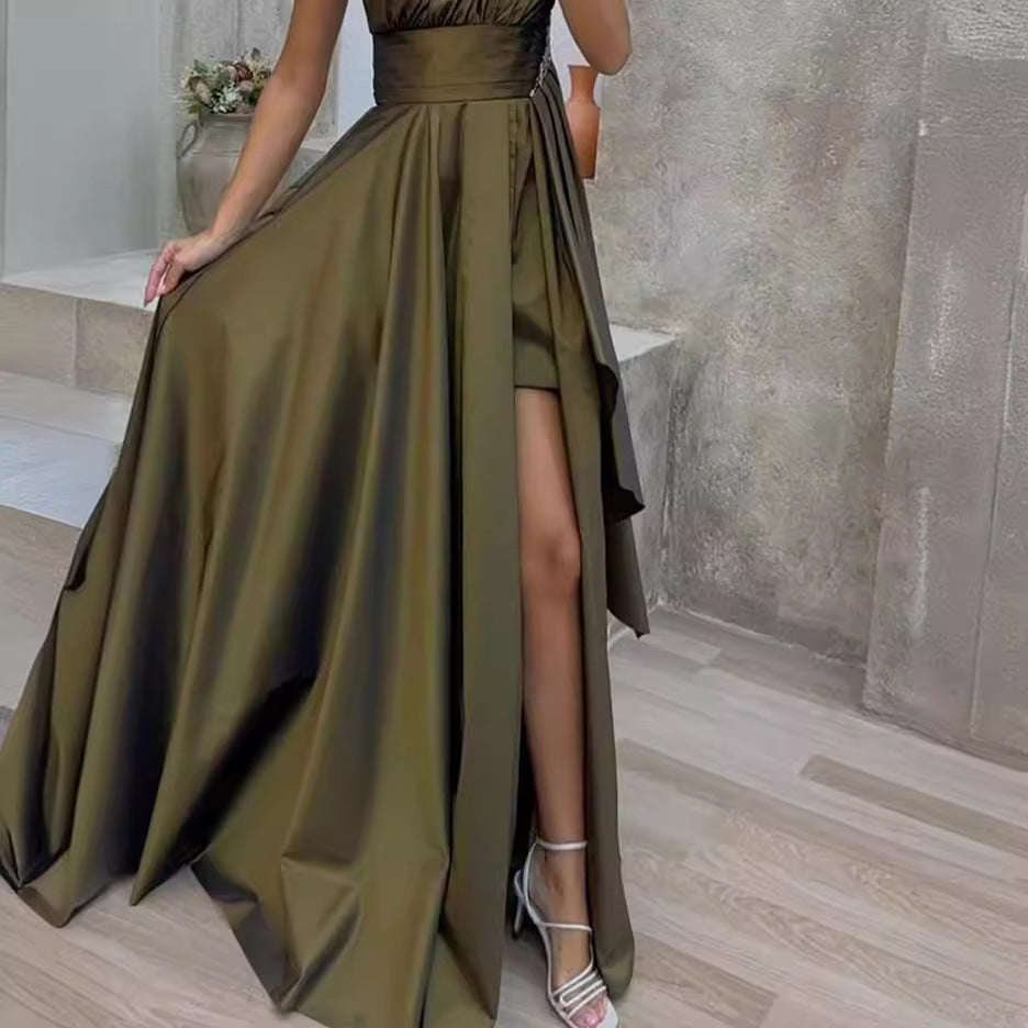 Damen Elegantes Ein-Schulter Abendkleid mit geschwollenem Rock EB