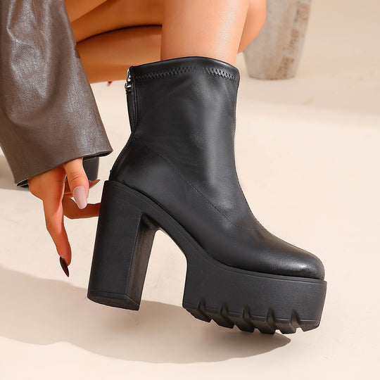 Damen Praktische und modische Stiefeletten mit hohem Blockabsatz EB