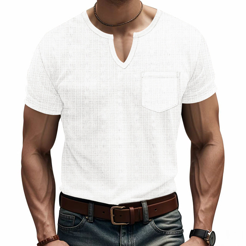 Herren Kurzarm-Henley-T-Shirt mit modernem V-Ausschnitt und praktischer Brusttasche EB