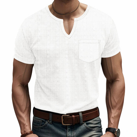 Herren nan Kurzarmshirt mit V-Schlitz-Ausschnitt und aufgesetzter Brusttasche aus strukturiertem Jersey EB