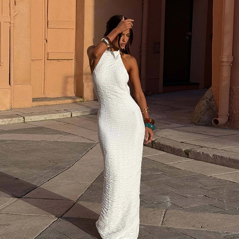 Damen elegantes Maxikleid mit schmalem Schnitt und hochgeschlossenem Design EB