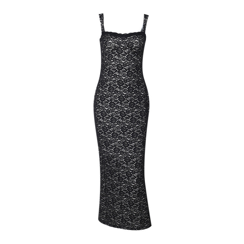 Damen figurbetontes Maxikleid mit eleganten Spitzenapplikationen EB