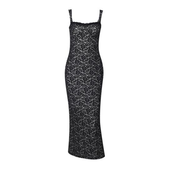 Damen figurbetontes Maxikleid mit eleganten Spitzenapplikationen EB