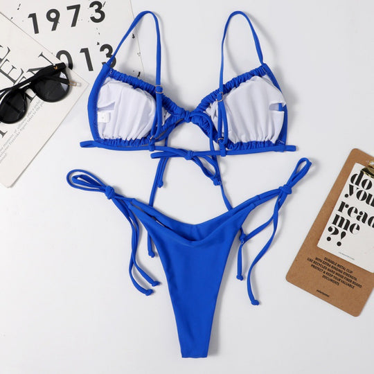 Damen Tiefer Ausschnitt Triangel-Bikini mit verspielten Bindebändern EB