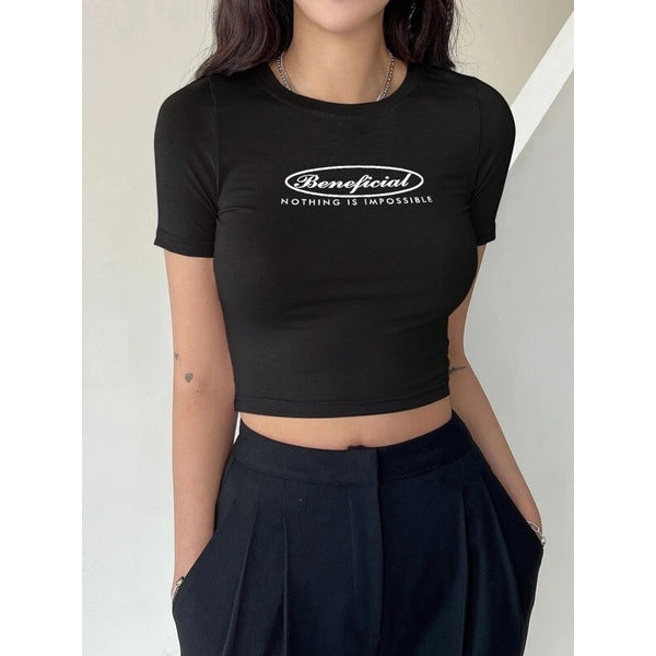 Damen Crop-T-Shirt mit kreativem Schriftzug EB