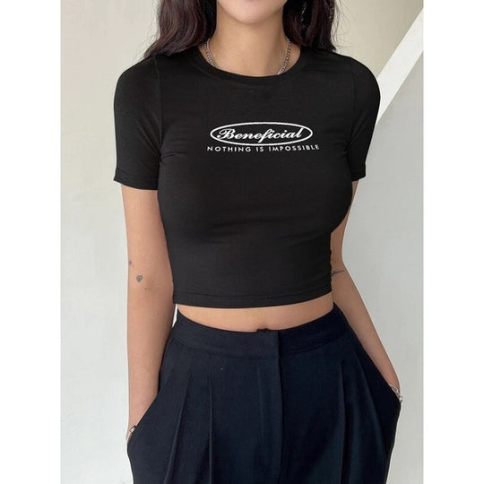 Damen Crop-T-Shirt mit kreativem Schriftzug EB