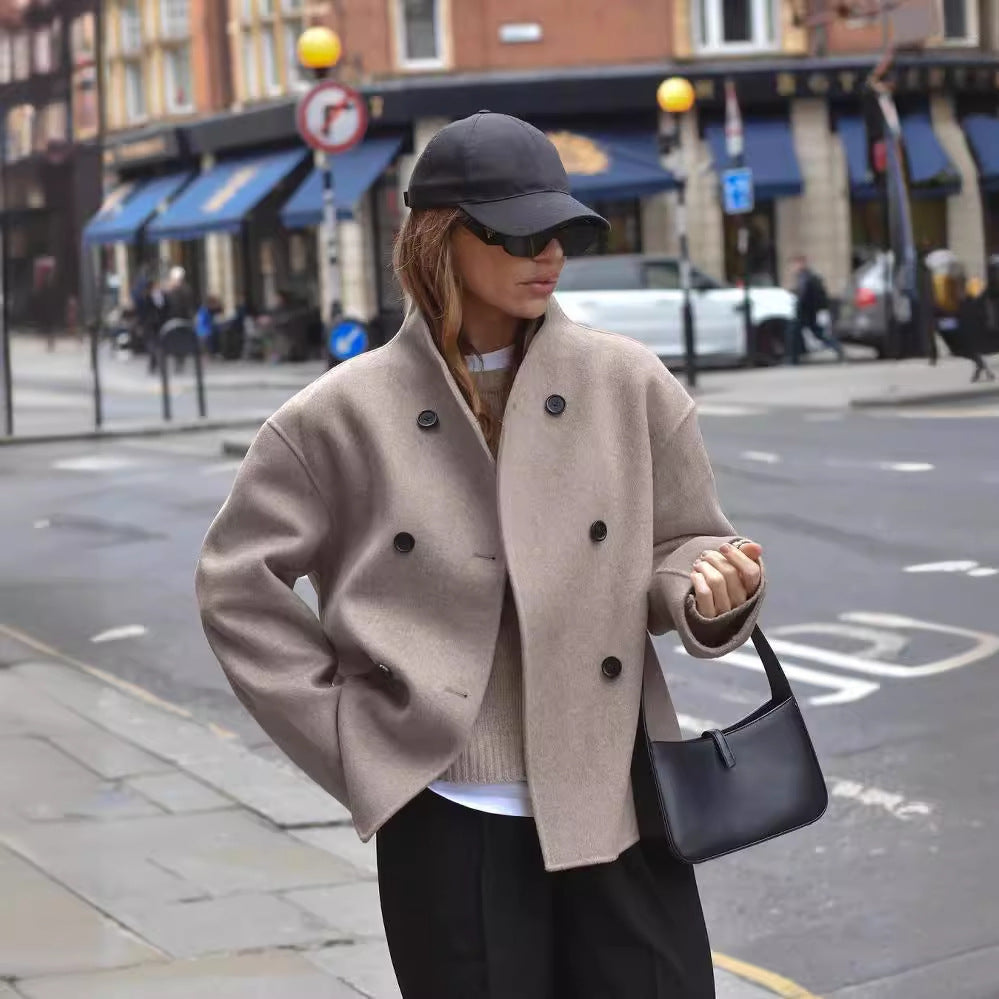 Damen modische Kurzjacke mit doppelter Knopfreihe und lässigen Ärmeln EB
