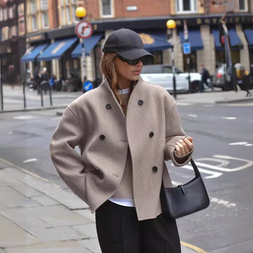 Damen modische Kurzjacke mit doppelter Knopfreihe und lässigen Ärmeln EB