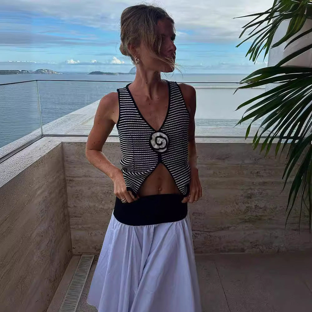 Damen Retro gestreiftes Top mit körpernaher Passform EB
