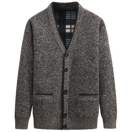 Herren Strickjacke mit kariertem Innenfutter und praktischen Taschen EB