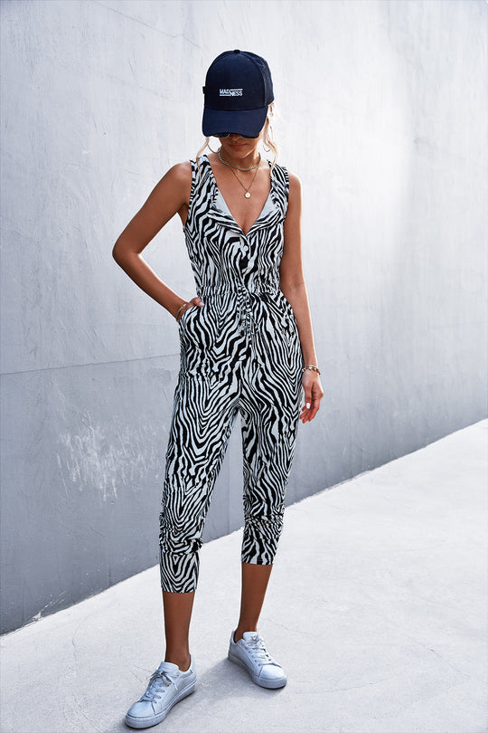 Damen lässiger Jumpsuit mit elegantem Leo-Design und praktischen Taschen EB
