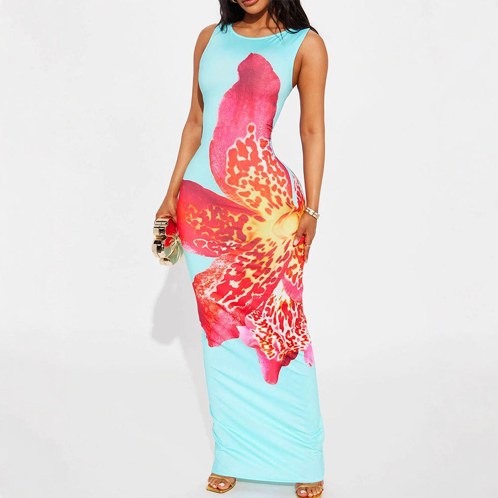Damen Maxikleid mit floralem Design und figurbetonter Silhouette EB