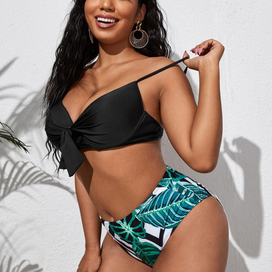 Damen Bikini-Set mit hohem Bund und modischem Knoten-Detail EB