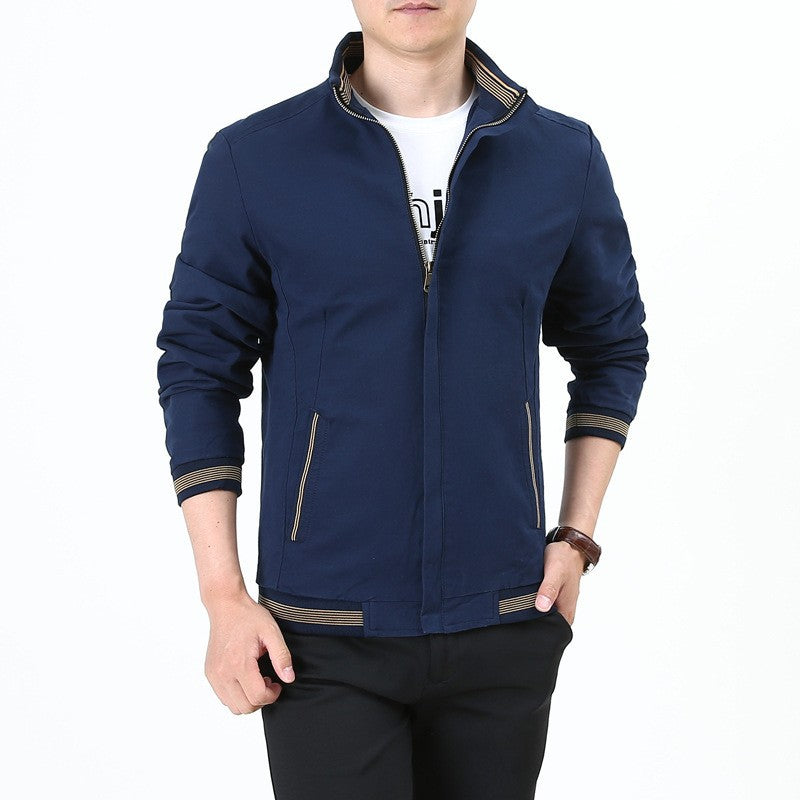 Herren nan taillierte Harrington-Jacke aus Baumwoll-Twill mit verdecktem Reißverschluss und gestreiften Bündchen EB