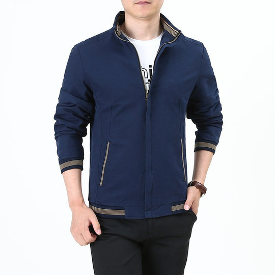 Herren nan taillierte Harrington-Jacke aus Baumwoll-Twill mit verdecktem Reißverschluss und gestreiften Bündchen EB
