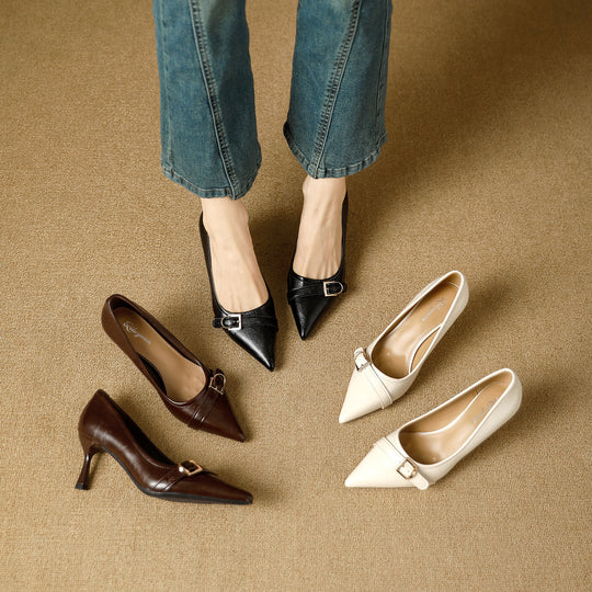 Damen elegante spitze Pumps mit modischem Schnallenakzent EB