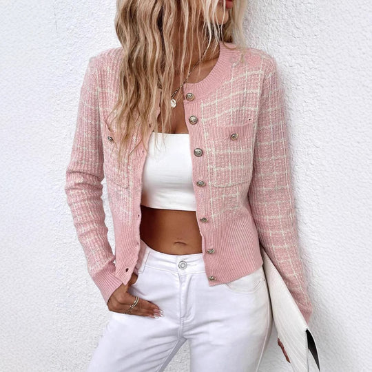 Damen stilvolle Strickjacke mit goldenen Knöpfen EB