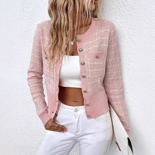 Damen stilvolle Strickjacke mit goldenen Knöpfen EB