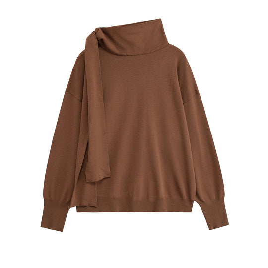 Damen lässiger Strickpullover mit asymmetrischem Kragen EB