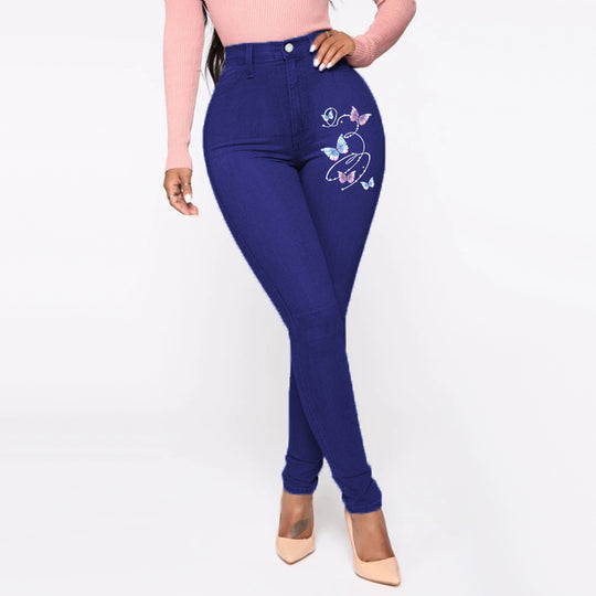Damen Slim-Fit Jeans mit floralem Stickdesign EB