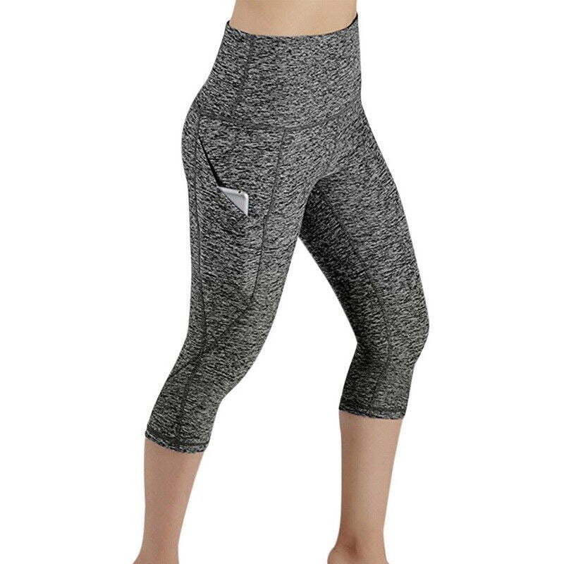 Damen Sportliche Capri-Leggings mit Seitentaschen und hohem Bund EB