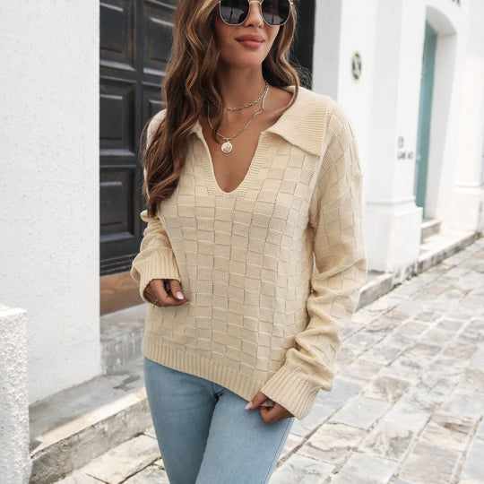 Damen Pullover mit modischem V-Ausschnitt und strukturiertem Muster EB