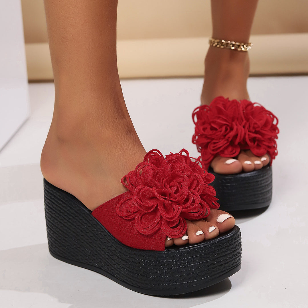 Damen Plattform-Sandalen mit floralen Applikationen und rutschfester Sohle EB