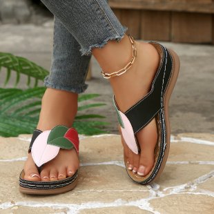 Damen Zehentrenner-Sandalen mit modischem Blatt-Design und anatomischem Fußbett EB
