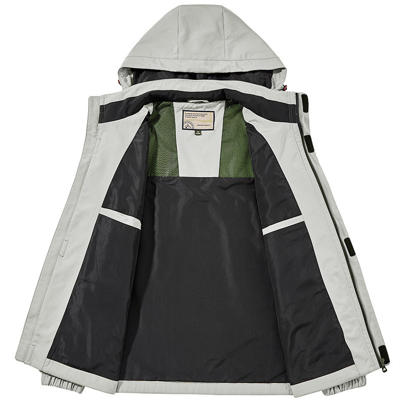 Herren Leichter Wasserabweisender Windbreaker mit Kapuze und Mehrfachtaschen EB