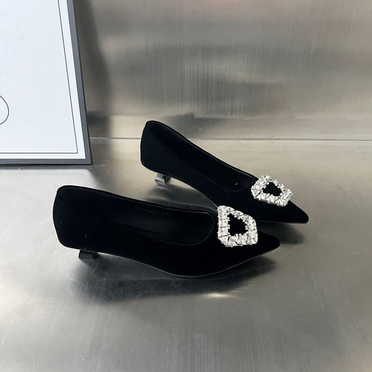 Damen Samt Ballerinas mit glamourösem Schmuckdetail EB