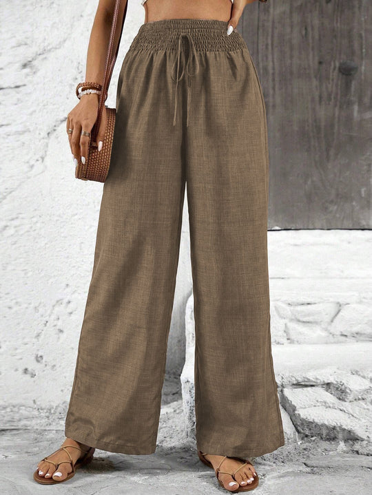 Damen weit geschnittene Sommerhose mit elastischem Bund und Kordelzug EB