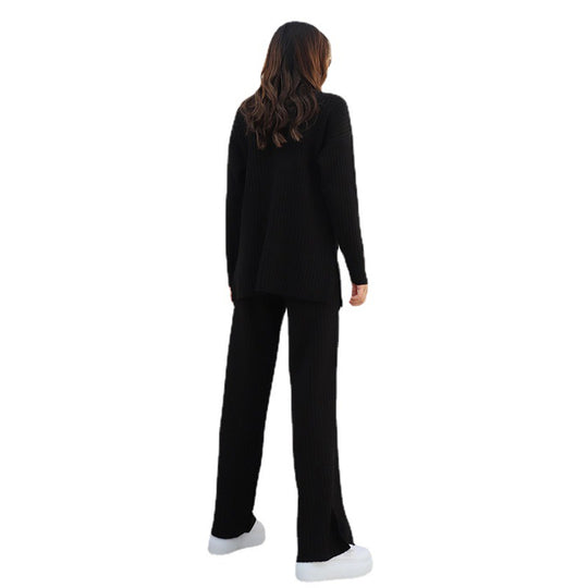 Damen Langarm Strickpullover mit Stehkragen und Rippenstruktur EB
