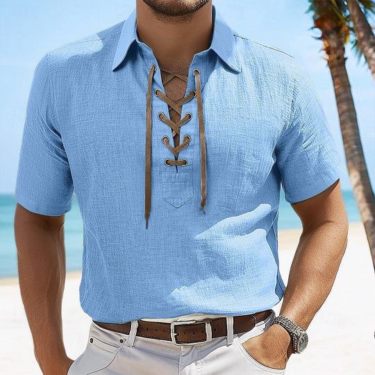 EB | Leinen Revers Tether V-Ausschnitt Kurzarm-Shirt