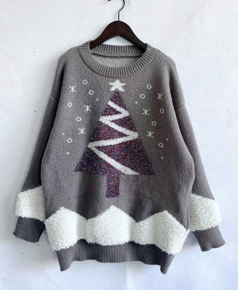 Damen Weihnachts-Pullover mit glitzerndem Baum-Motiv und kuscheliger Struktur EB