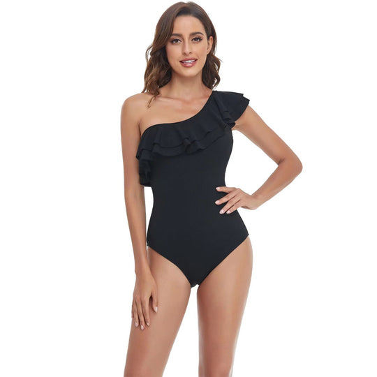 Damen Einteiler Badeanzug mit asymmetrischem Rüschendesign EB