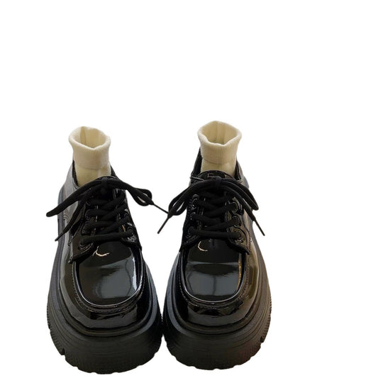 Damen Modische Plateau-Schnürschuhe mit glänzender Oberfläche und rutschfester Sohle EB