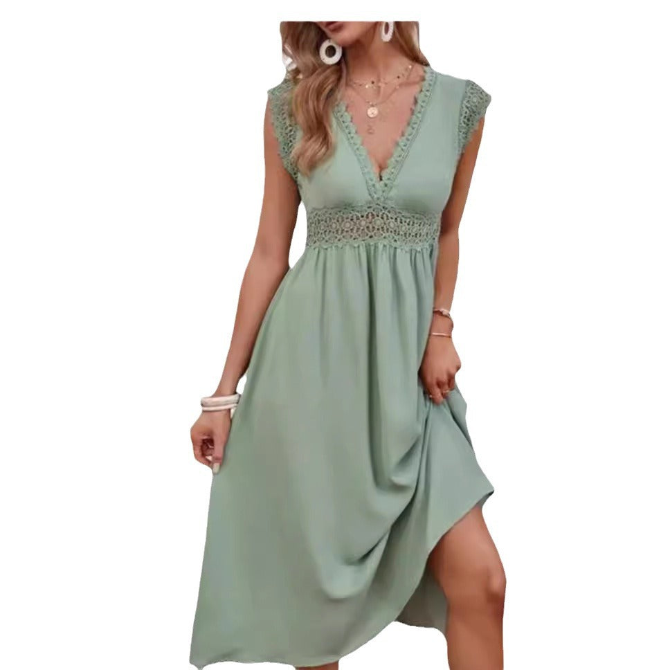 Damen Kleid mit Spitzendetails und lockerer Passform EB