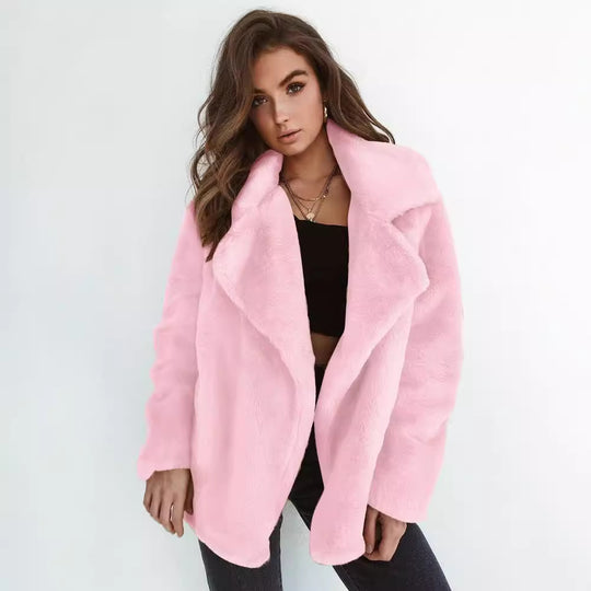 Damen Fleece-Mantel mit weitem Kragen und modischem Schnitt EB